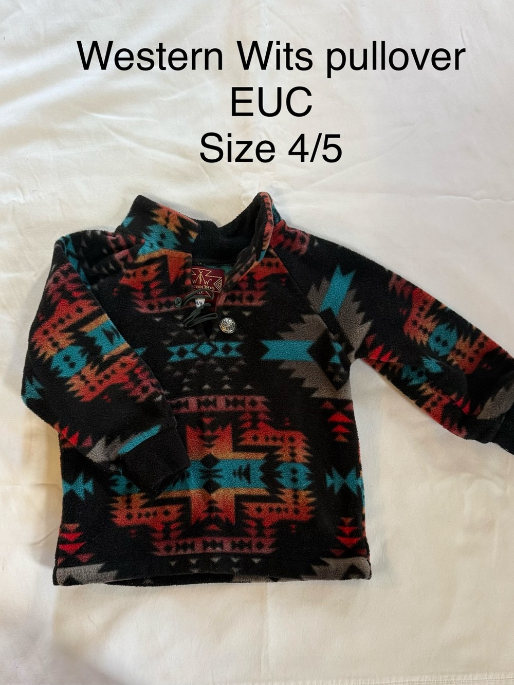 Kids Aztec Pullover Sweater - Black Multicolor - Size 4/5